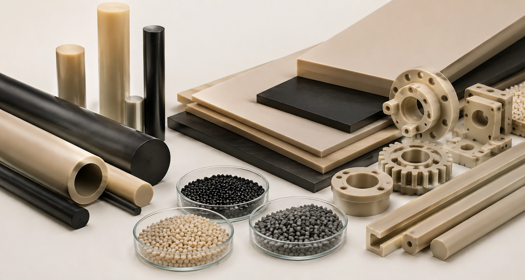 Engineering plastic pellets, rods, sheets and machined components