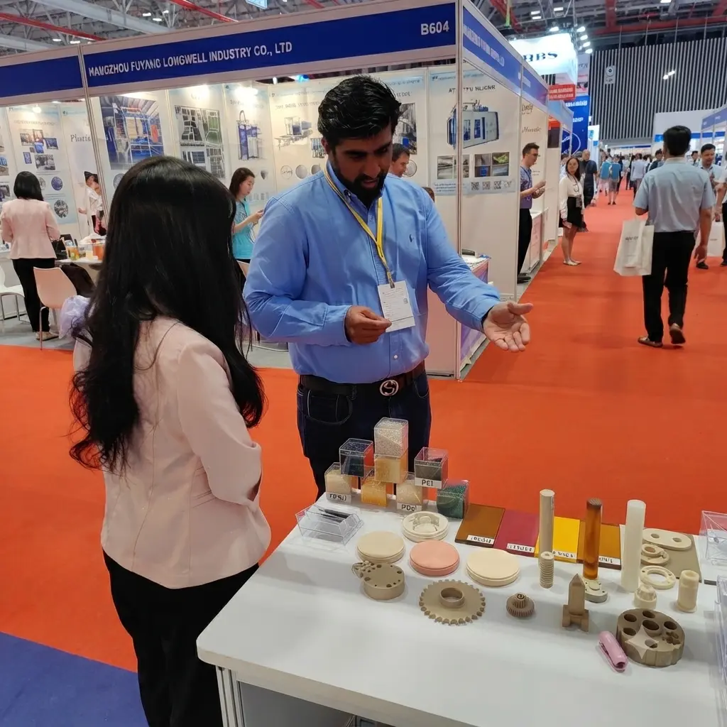 Polymer supplier meeting at an industrial exhibition