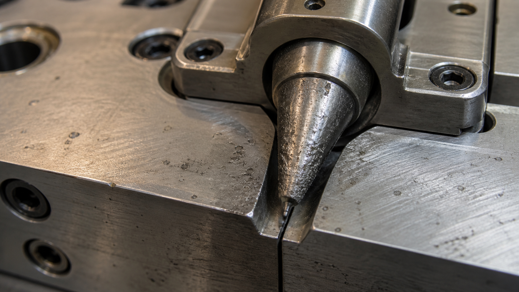 Effects of Abrasive Fillers on Mold Components A close-up view of a worn injection mold gate caused by abrasive reinforced polymers.